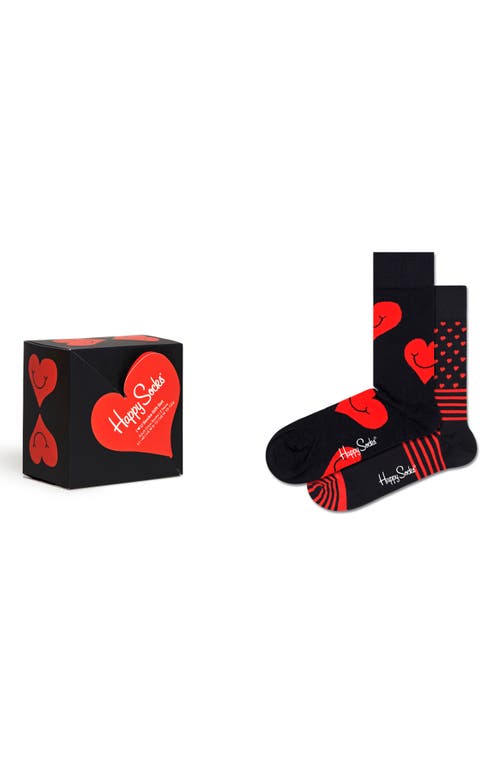 Assorted 2-Pack I Heart You Socks Gift Box in Red/Black