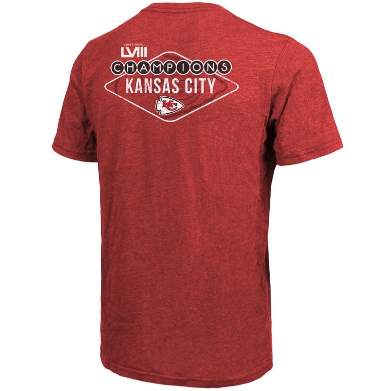 Shop Majestic Threads Red Kansas City Chiefs Super Bowl Lviii Champions Tri-blend Pocket T-shirt