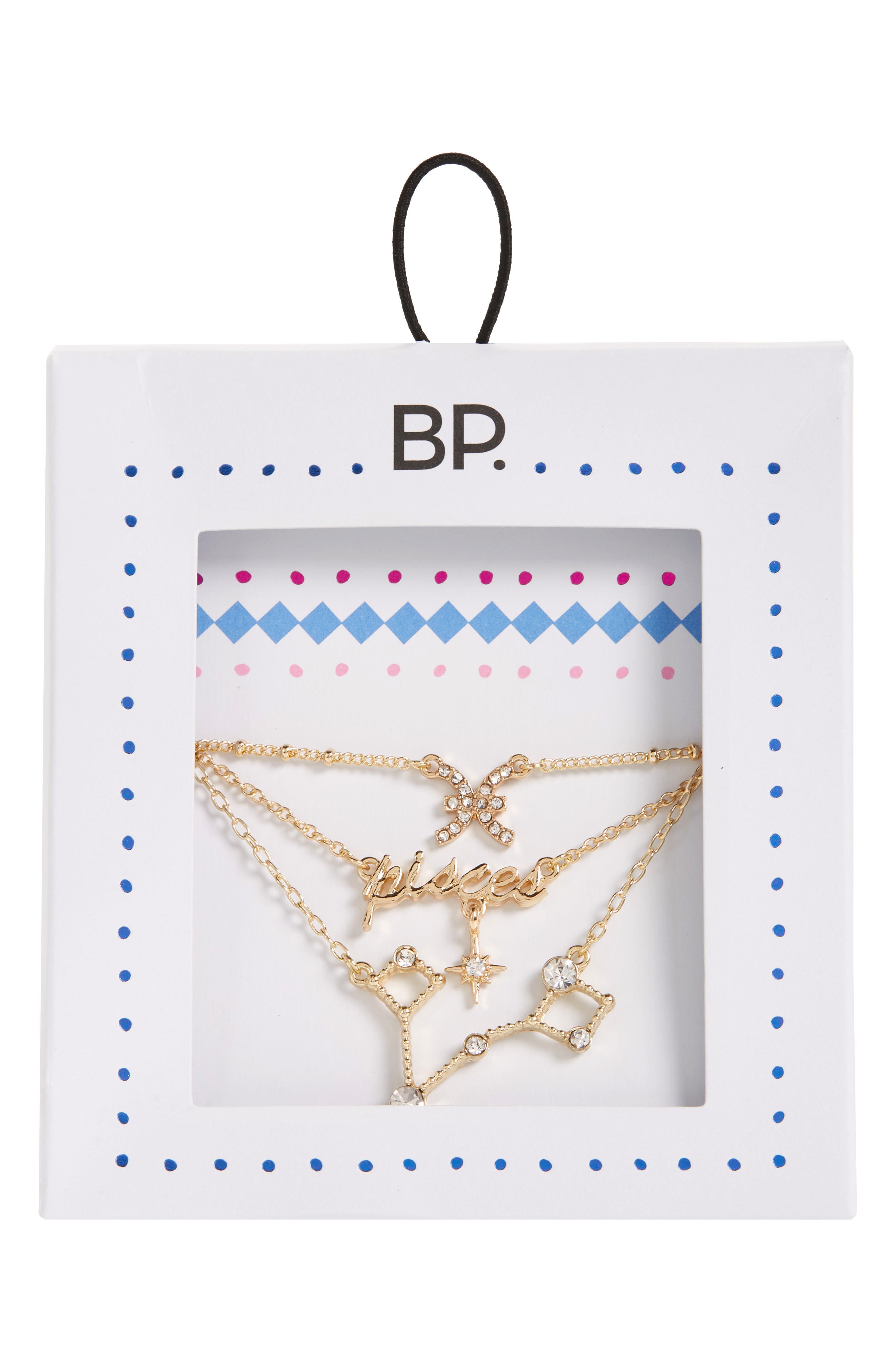 BP. Crystal Zodiac Triple Layer Pendant Necklace in Pisces- Gold
