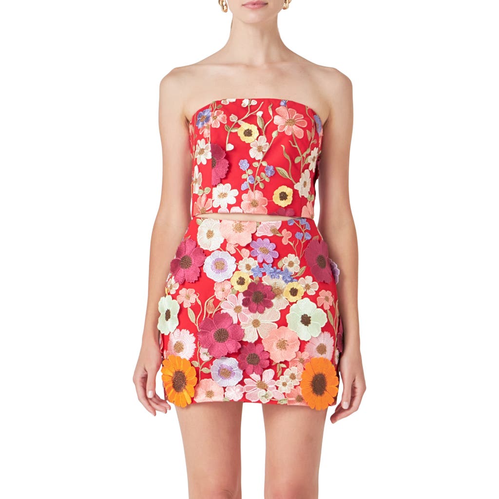 Shop Endless Rose Floral Embroidered Strapless Top In Red