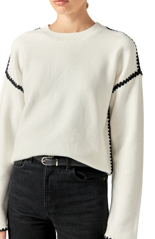 Shop English Factory Embroidered Crewneck Sweater In White/black