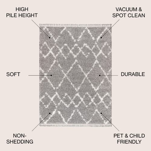 Jonathan Y Mercer Shag Plush Tassel Moroccan Geometric Trellis Area Rug In Gray/ivory