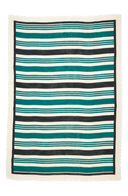 Shop Rag & Bone Astra Stripe Cotton Scarf In Emerald Green