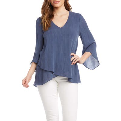 Karen Kane Crossover Hem Gauze Top, Blue