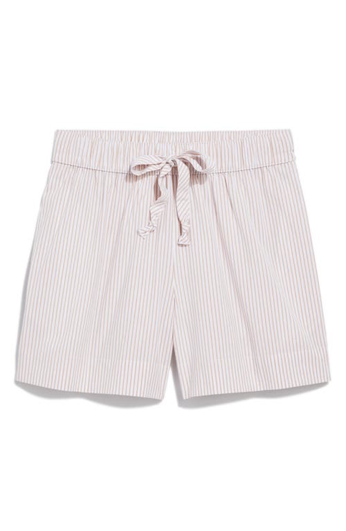 Stripe Poplin Drawstring Shorts in B. stripe -White/Cappuccino