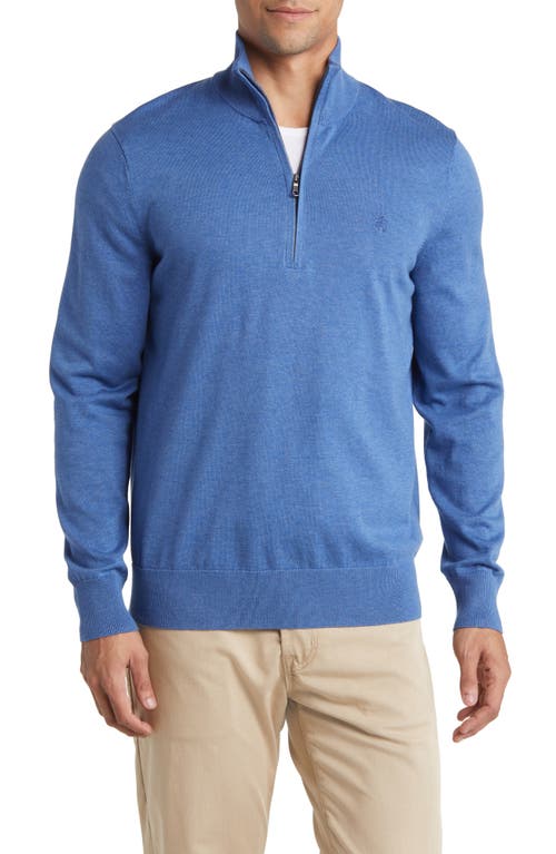 Brooks Brothers Half Zip Supima Cotton Sweater in Dark Blue Heather at Nordstrom, Size Small
