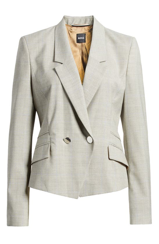 Shop Hugo Boss Boss Jarinary Double Breasted Virgin Wool Blazer In Light Beige Windowpane