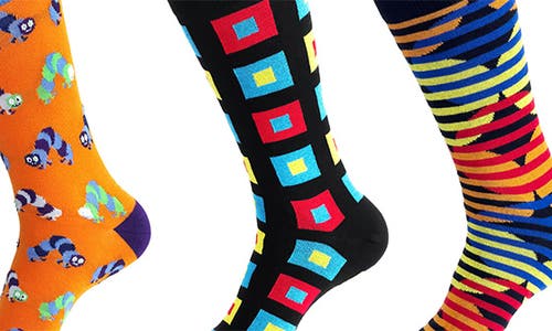 Unsimply Stitched 3-pack Assorted Graphic Crew Socks In Black Multi