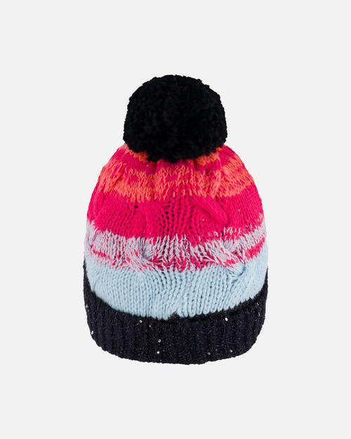 Deux Par Deux Baby Girl's Knit Hat Gradient Blue, Coral And Fuschia In Stripes