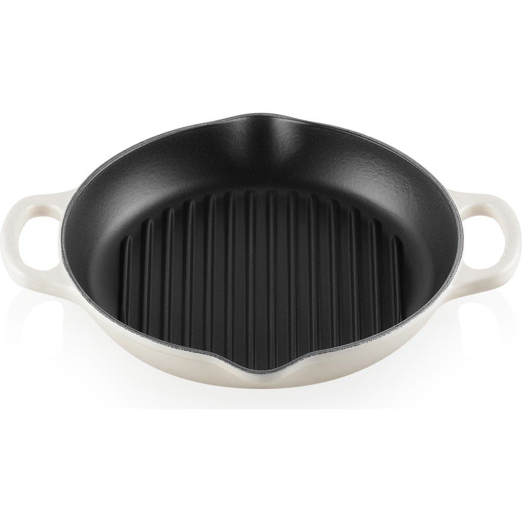 Le Creuset Signature Deep Round Enamel Cast Iron Grill Pan In Meringue