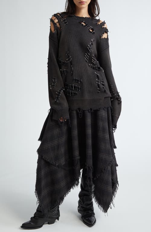 R13 Slashed Cotton Sweater In Black With Pins