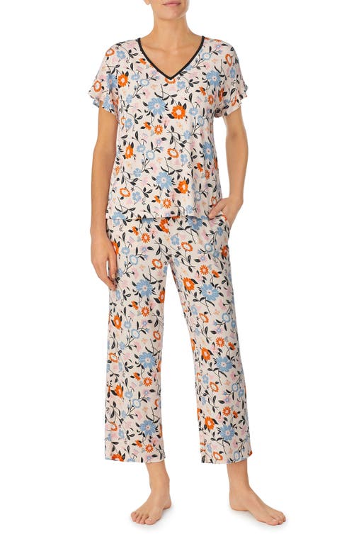 kate spade new york floral short sleeve crop knit pajamas in Pink Fl