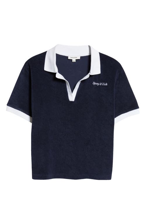 Shop Sporty And Rich Sporty & Rich Italic Logo Cotton Terry Polo In Navy