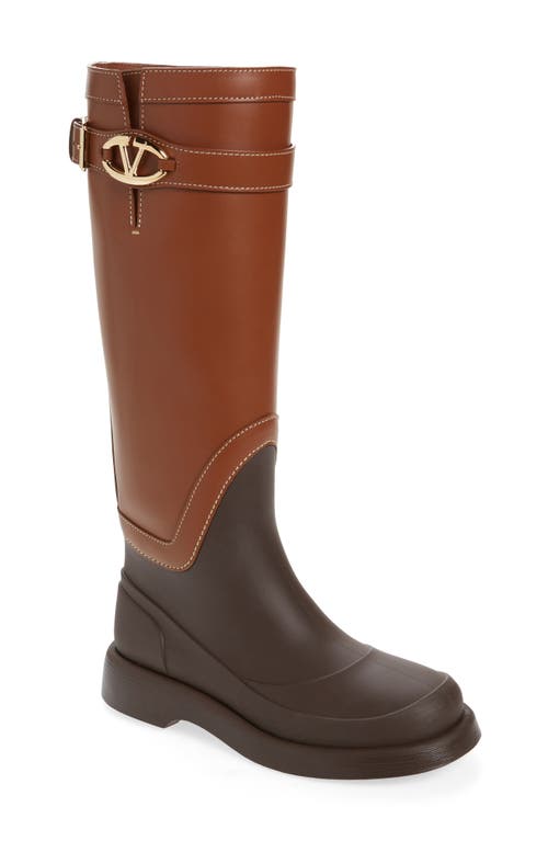 Shop Valentino Garavani Vlogo Knee High Rain Boot In Tobacco/fondant