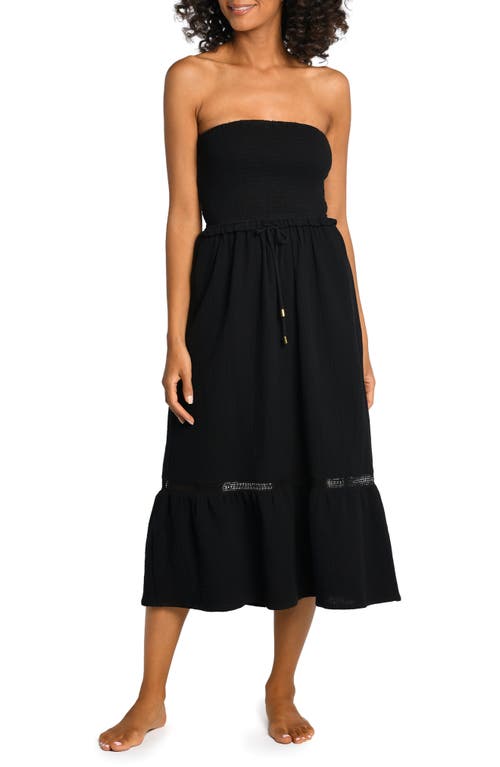 Seaside Strapless Cotton Gauze Cover-Up Dress in Black