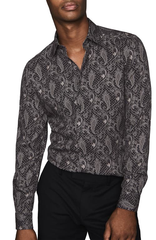 Reiss Tace Slim Fit Paisley Button-Up Shirt in Black at Nordstrom, Size Xx-Large