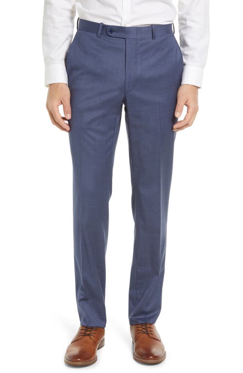 Peter Millar Harker Flat Front Solid Stretch Wool Dress Pants in Mid Blue