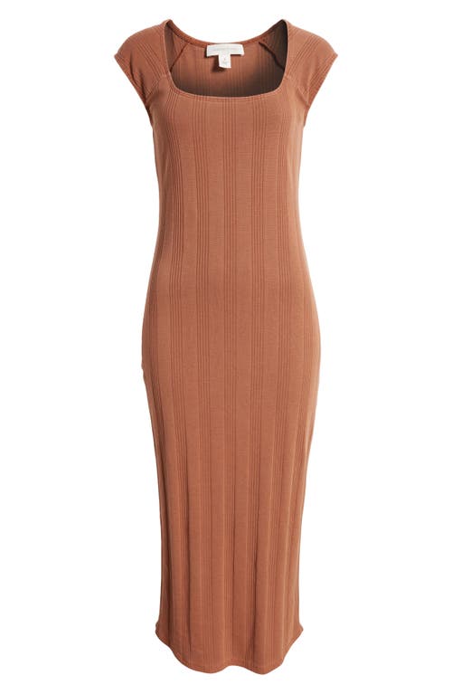 Shop Treasure & Bond Rib Square Neck Midi Dress In Rust Sequoia