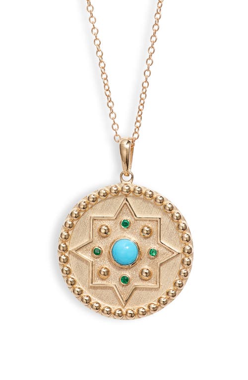 Anzie Dew Drop Mayan Turquoise & Emerald Disc Pendant Necklace in Gold at Nordstrom, Size 17 In