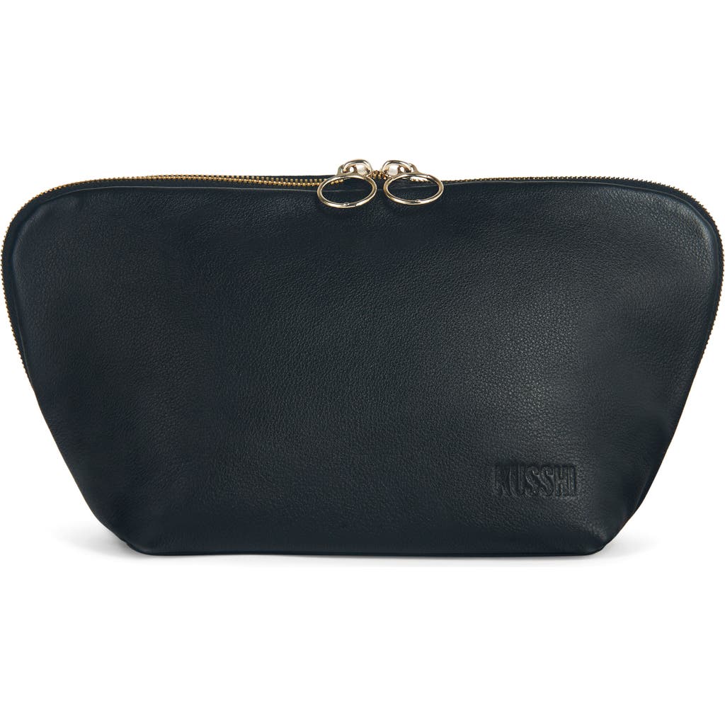 Kusshi Signature Leather Makeup Bag In Black Leather/red