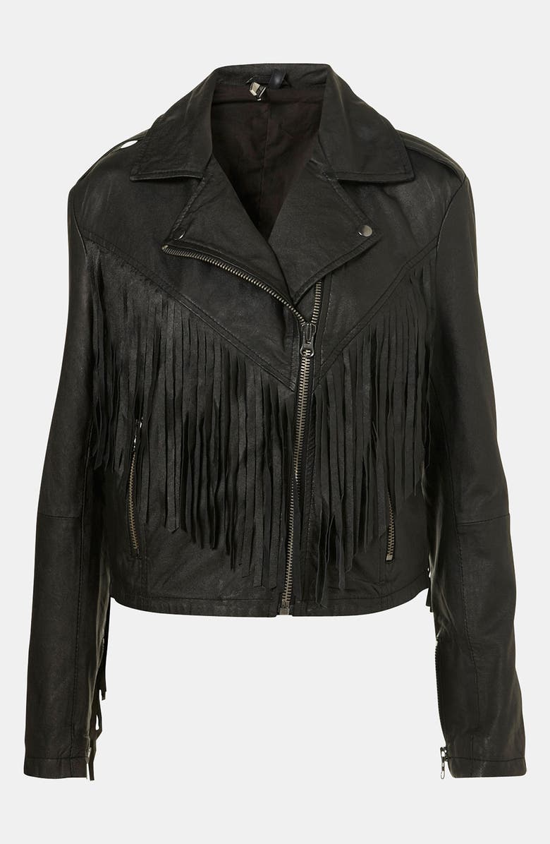 Topshop 'Sally' Fringe Leather Biker Jacket | Nordstrom