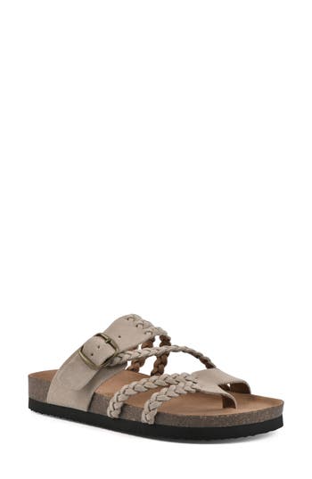 Shop White Mountain Footwear Hayleigh Braided Leather Footbed Sandal In Sandal Wood/suede