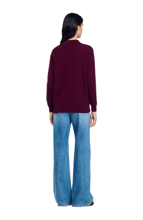 Shop Sandro Cable Knit Polo-neck Sweater In Bordeaux