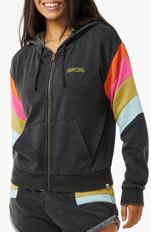 Shop Rip Curl Surf Revival Colorblock Zip-up Fleece Hoodie In Washed Black