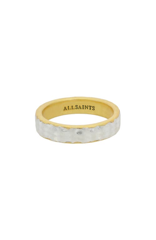 Shop Allsaints Two-tone Hammered Band Ring In Warm Silver/brass