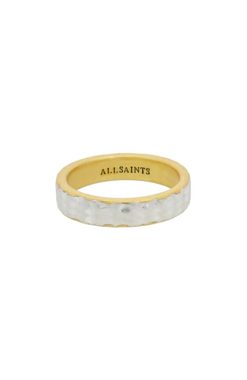 Allsaints Two-tone Hammered Band Ring In Warm Silver/brass