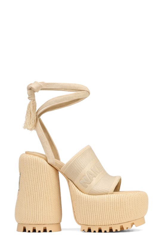 Shop Naked Wolfe Beach Ankle Tie Raffia Platform Sandal In Off White-raffia