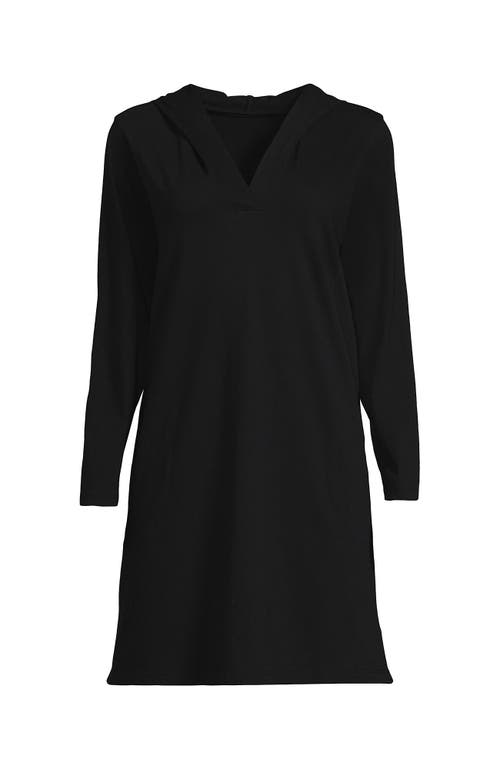 Shop Lands' End Plus Size Cotton Jersey Long Sleeve Hooded Swim Cover-up Dress In Black