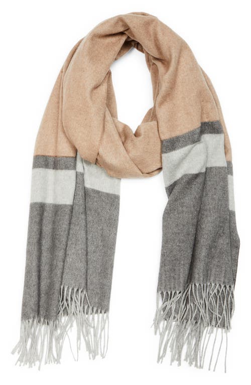 Shop Brunello Cucinelli Colorblock Fringe Scarf In Beige/grigio