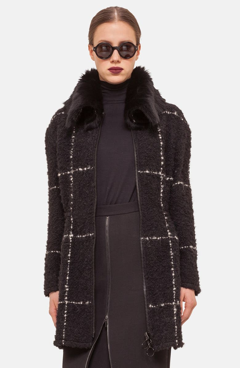 Akris punto Wool Blend Coat with Genuine Shearling Collar | Nordstrom