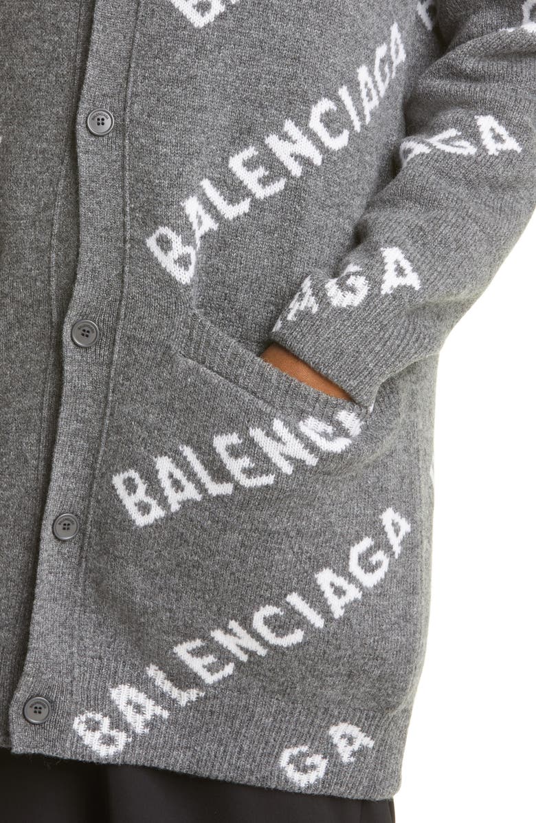Balenciaga Oversize Logo Jacquard Wool Blend Cardigan, Alternate, color, 