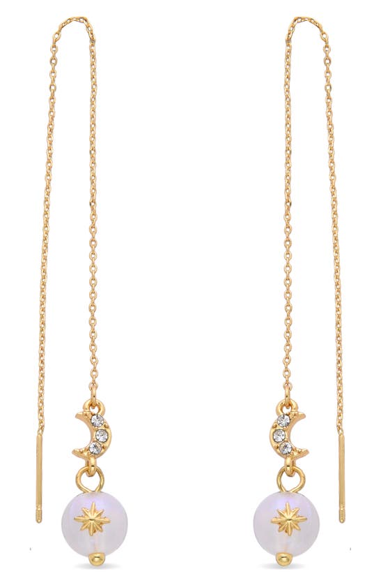 Eye Candy Los Angeles Celestial Moon Cz & Glass Pearl Drop Threader Earrings In Gold