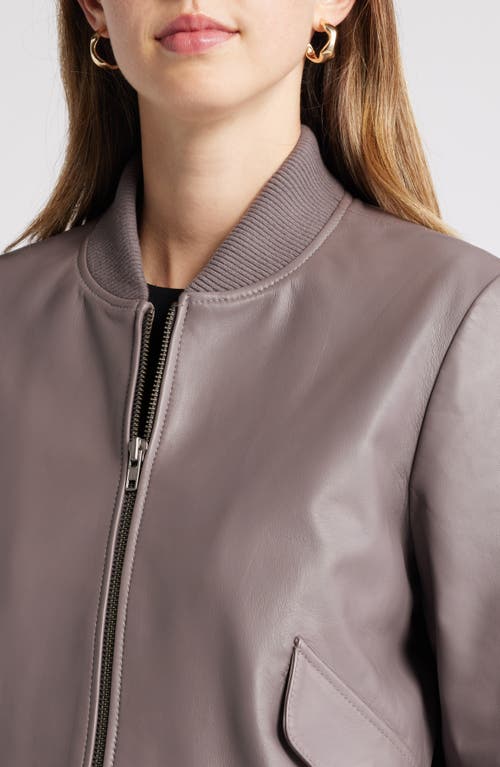 Shop Nordstrom Leather Bomber Jacket In Grey Plum