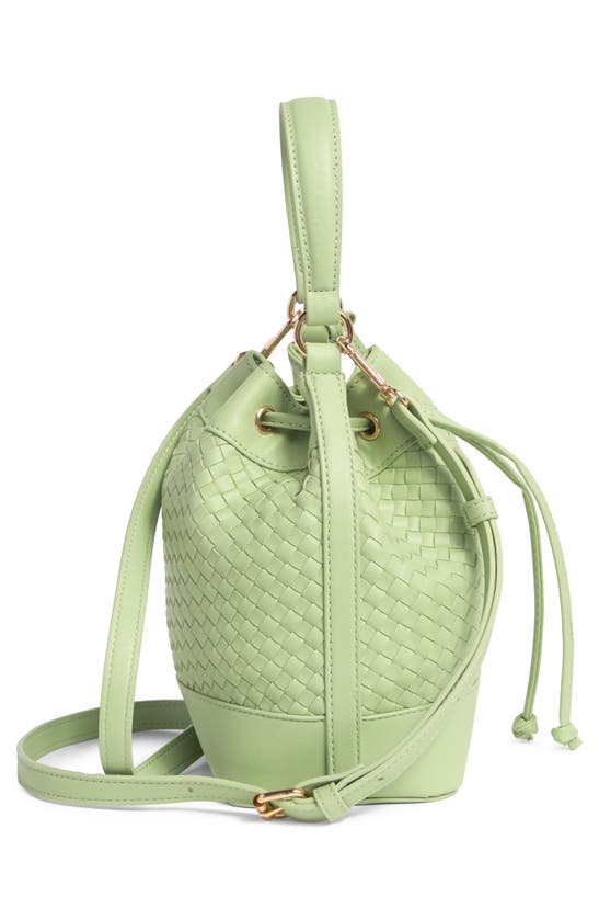 Shop Anne Klein Drawstring Woven Bucket Bag In Green Fig