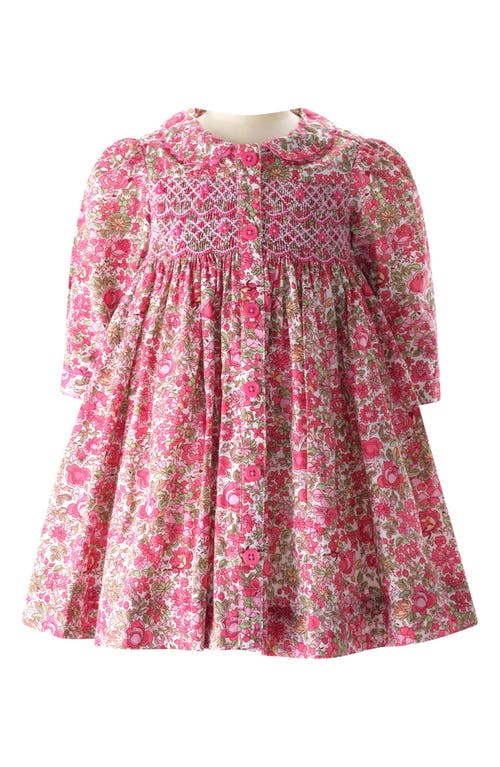 Rachel Riley Floral Smocked Long Sleeve Cotton Dress & Bloomers in Pink 