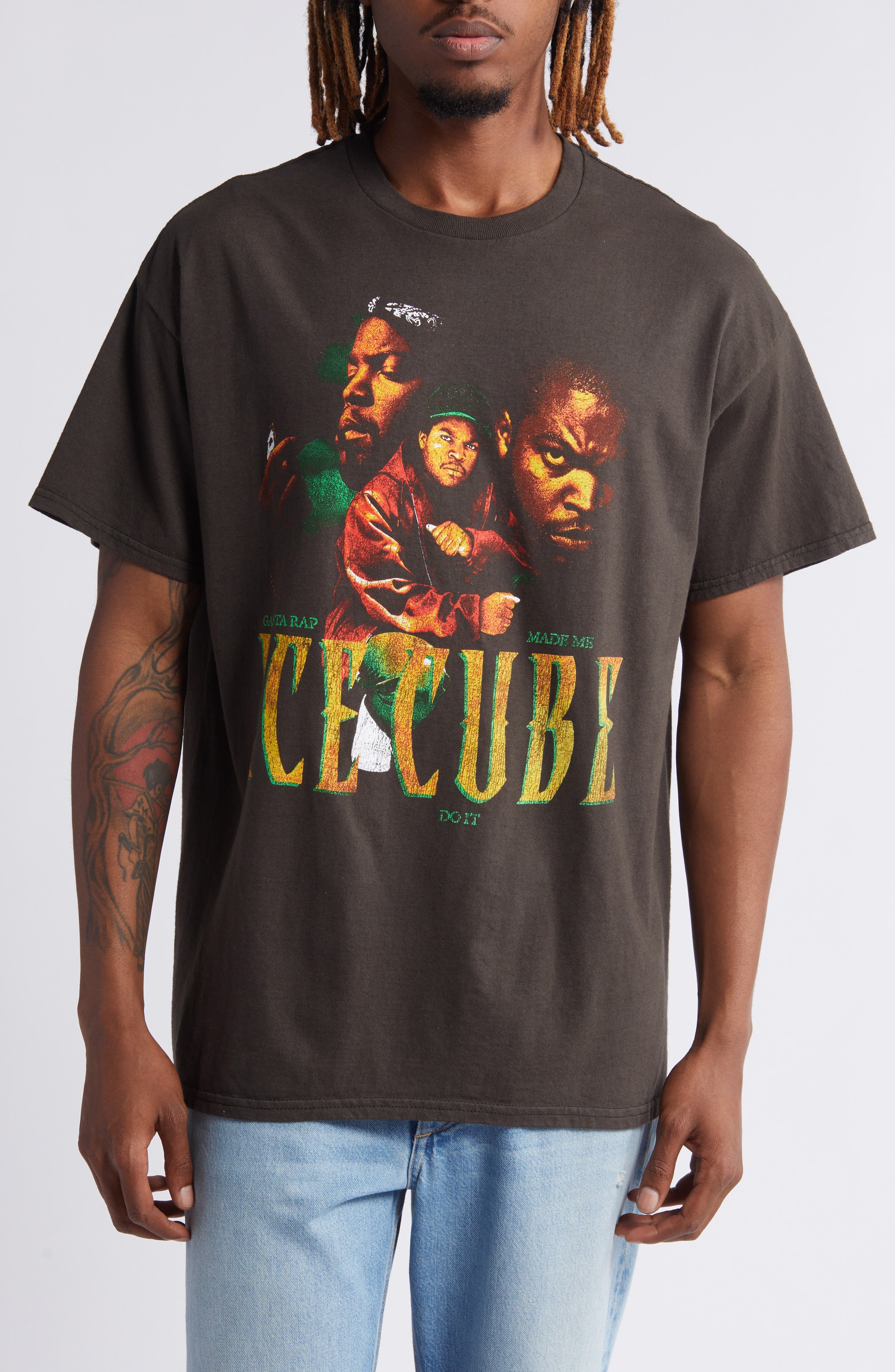 Merch Traffic Ice Cube Cotton Graphic T-Shirt in Black Pigment Wash 