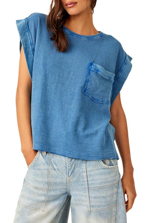 Lucky Brand Women's Sandwash Faux Wrap T-Shirt Blue Size X-Large – Steals