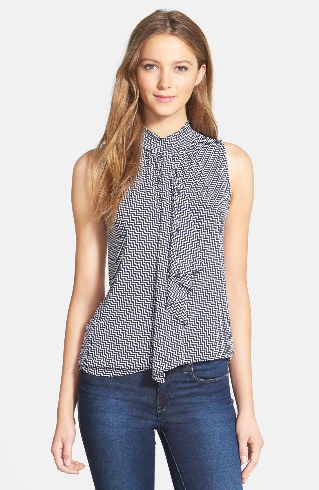 MICHAEL Michael Kors Print Flounce Neck Sleeveless Top ...