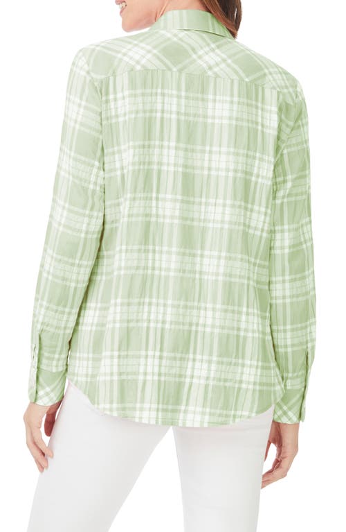 Foxcroft Germaine Plaid Tunic Blouse In Sea Mist