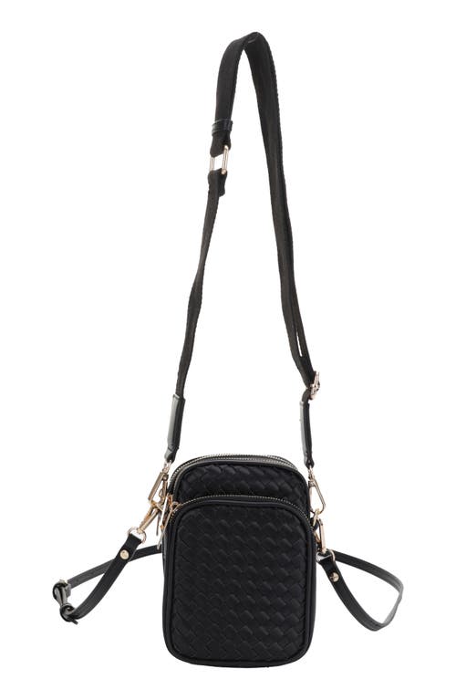 Josephine Woven Vegan Leather Crossbody Bag in Black
