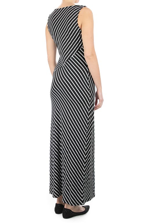 Shop Nina Leonard V-neck Stripe Maxi Dress In Black/white