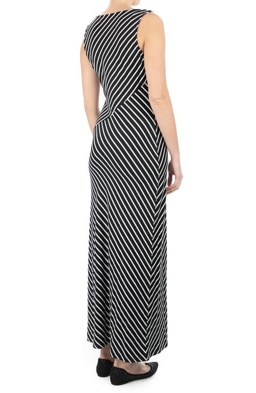 Nina Leonard V-neck Stripe Maxi Dress In Black/white