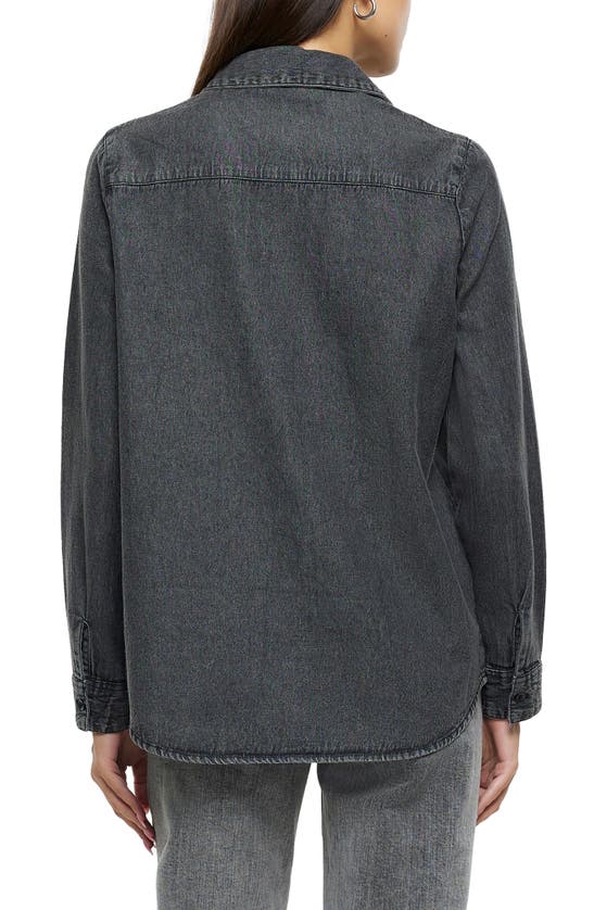Shop River Island Crystal Embellished Denim Button-up Shirt In Grey