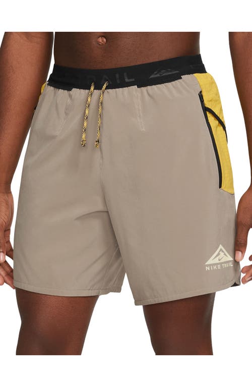 Nike Dri-fit Trail Running Shorts In Khaki/sulfur/coconut