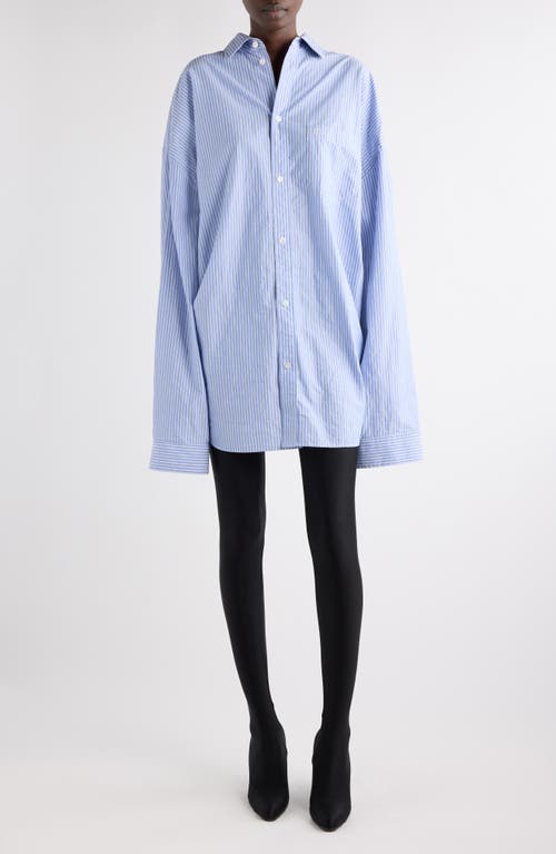 Balenciaga Cut Up Stripe Asymmetric Oversize Cotton Button-up Shirt In 4640 Blue/white