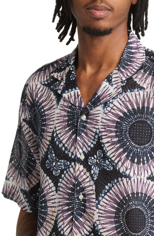 Shop Officine Generale Officine Générale Eren Medallion Print Short Sleeve Button-up Camp Shirt In Dknavy/blue/plumwine